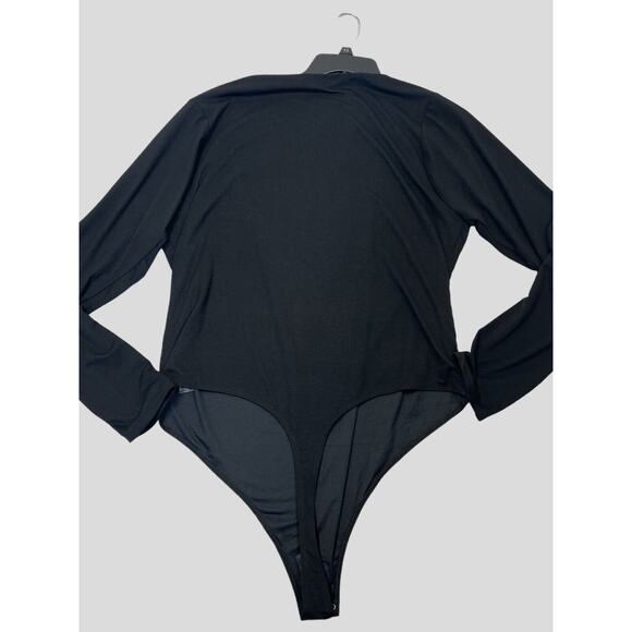 Good American Bodysuit Stretch Jersey U Ring Neck Snap Thong Gusset Sz 8 Black - Picture 3 of 9